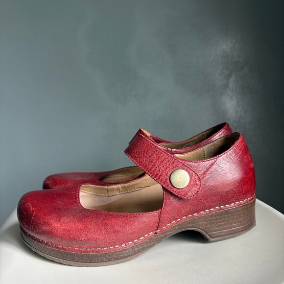 DANSKO Women's 41 Beatrice Red Leather Mary Jane Clog Colorful Comfort Walking - Picture 1 of 12